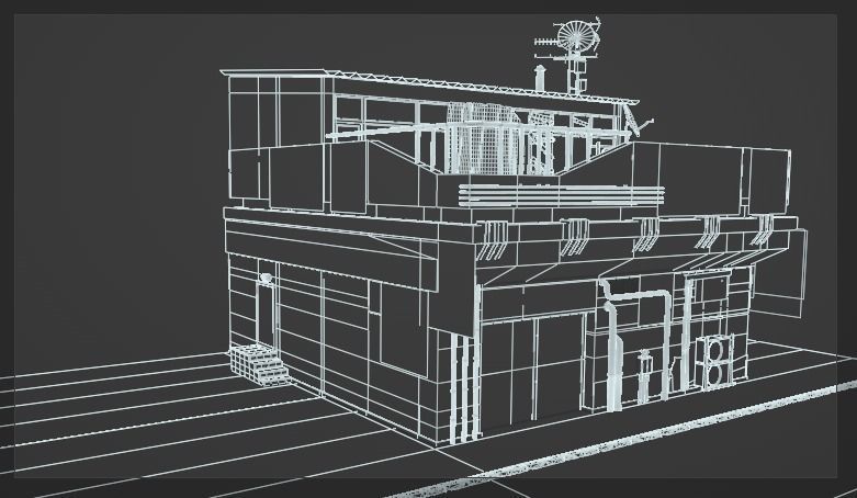 Game Ready Building with assets Low-poly 3D model_9