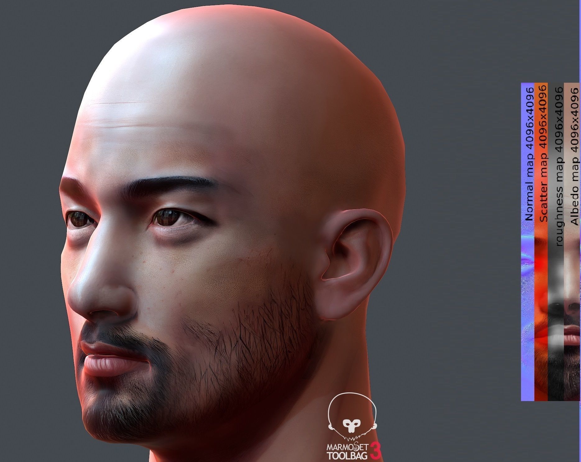 Male head Asian male head PBR Realistic Perfect Head Low-poly Low-poly 3D model_15