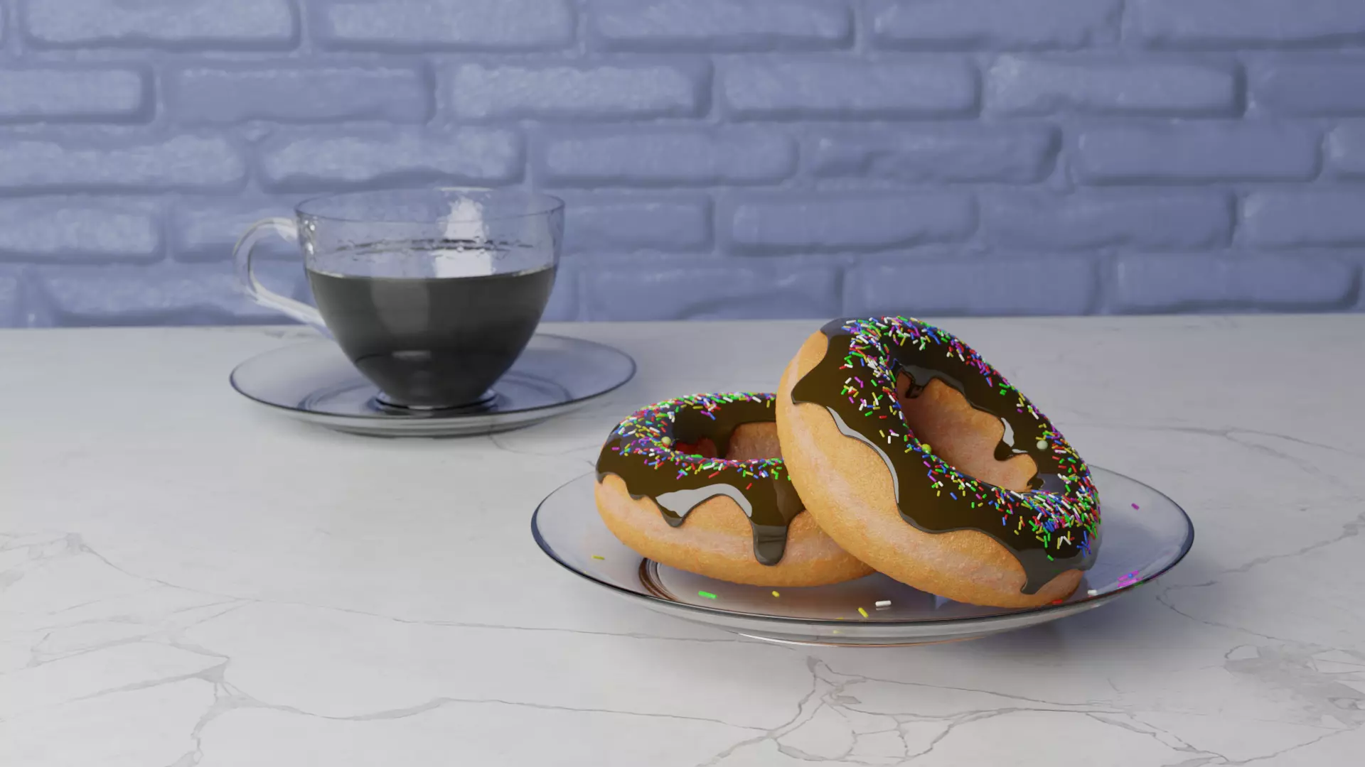 Chocolate Donut With Coffee PBR 3D model_0