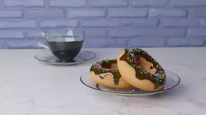 Chocolate Donut With Coffee PBR 3D model