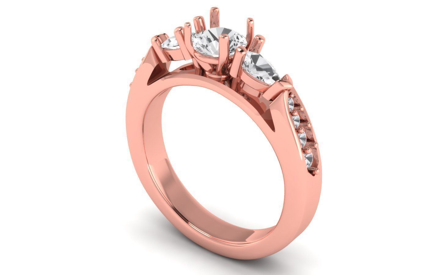 Three Stone Ring  Wedding Engagement Women Ring 3D print model_2