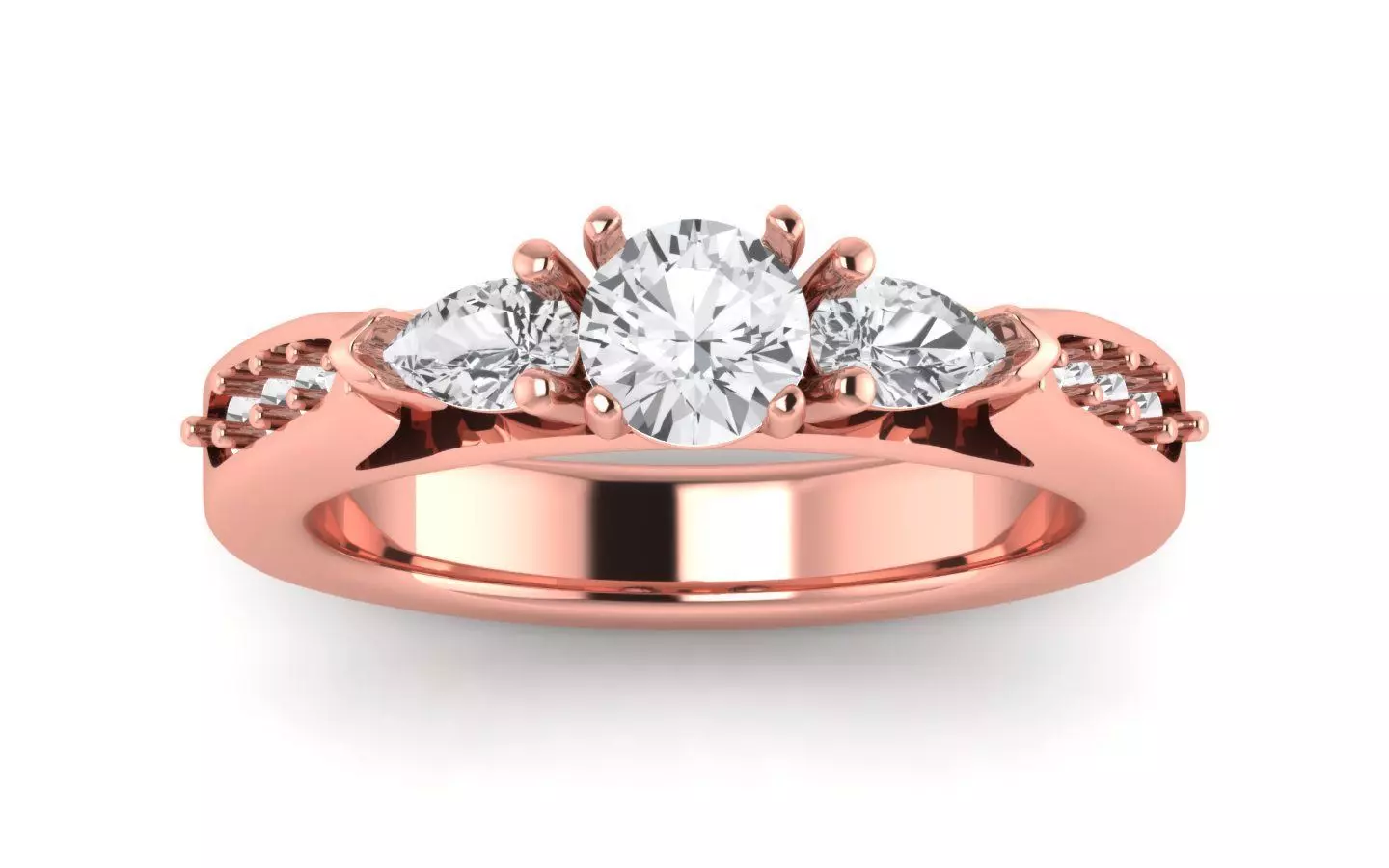 Three Stone Ring  Wedding Engagement Women Ring 3D print model_0