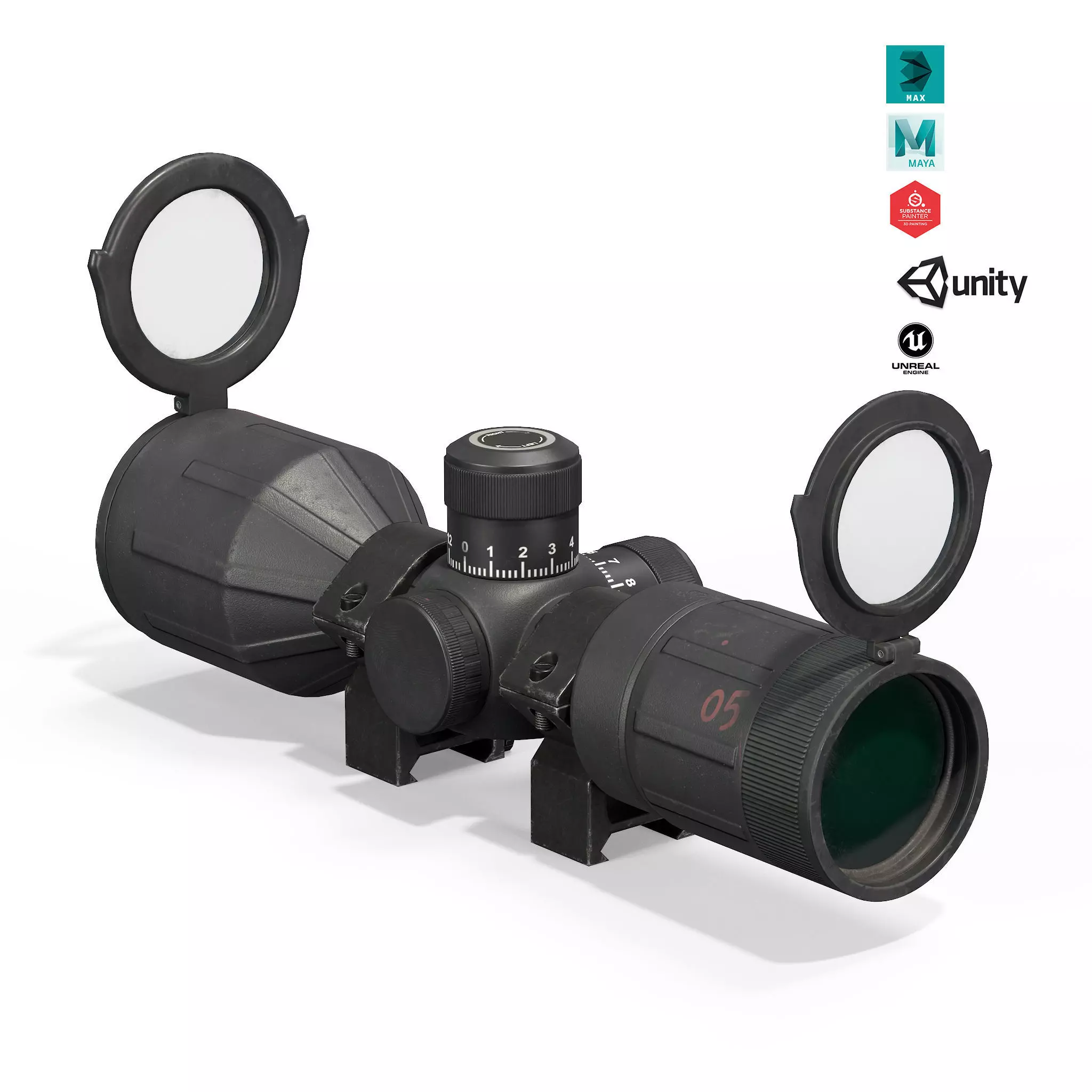 Rifle Scope 40mm Contour Low-poly 3D model_0