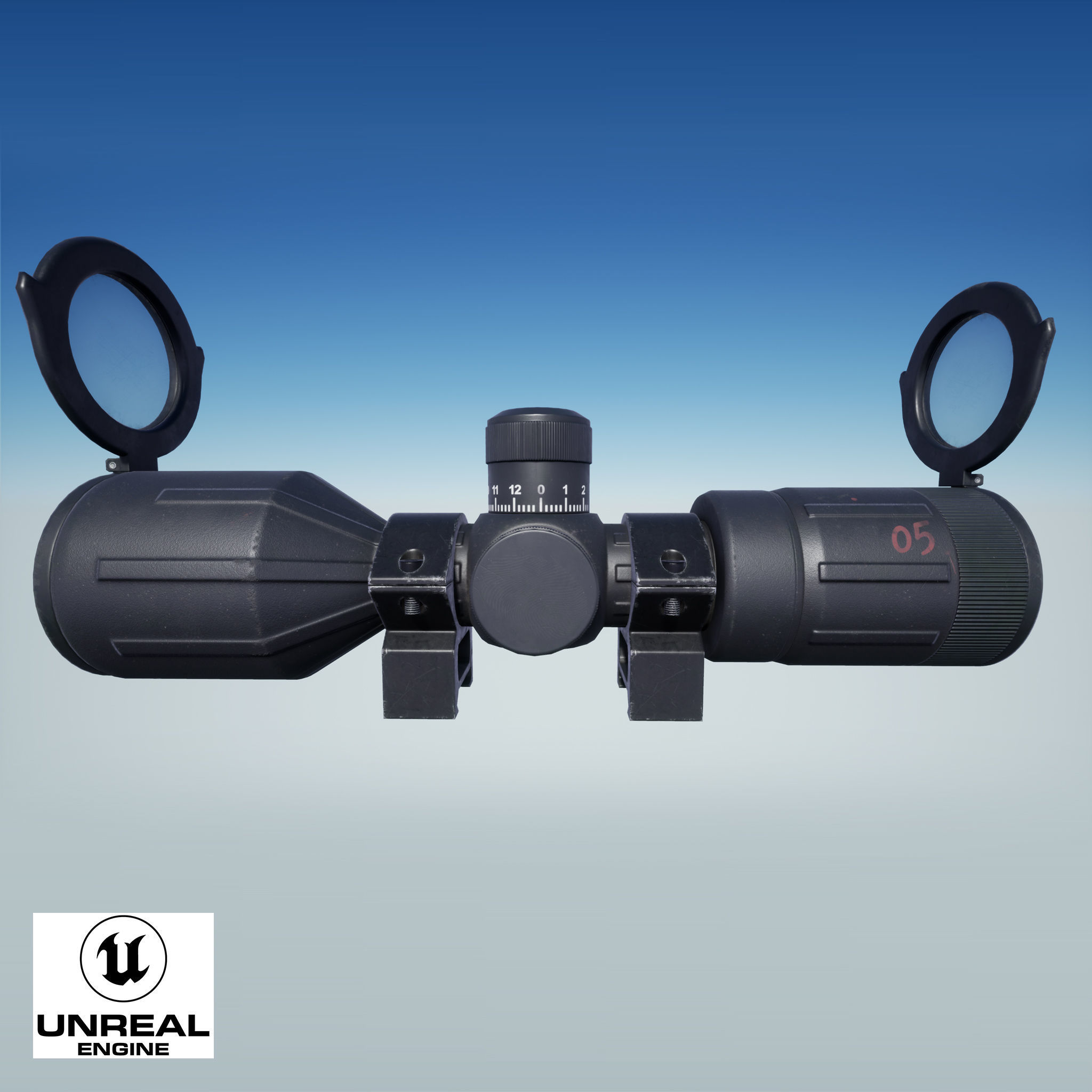 Rifle Scope 40mm Contour Low-poly 3D model_9