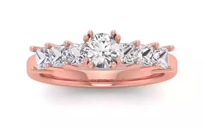 Solitaire Wedding Engagement Women Round Stone Ring 7 Stone Ring 3D print model