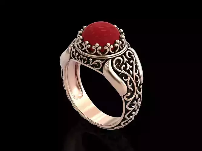 Antique Floral Carving Signet Pearl Ring v3 3D print model