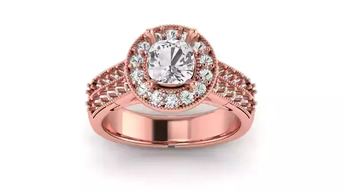 Halo Round Solitaire Wedding Engagement Women Ring 3D print model