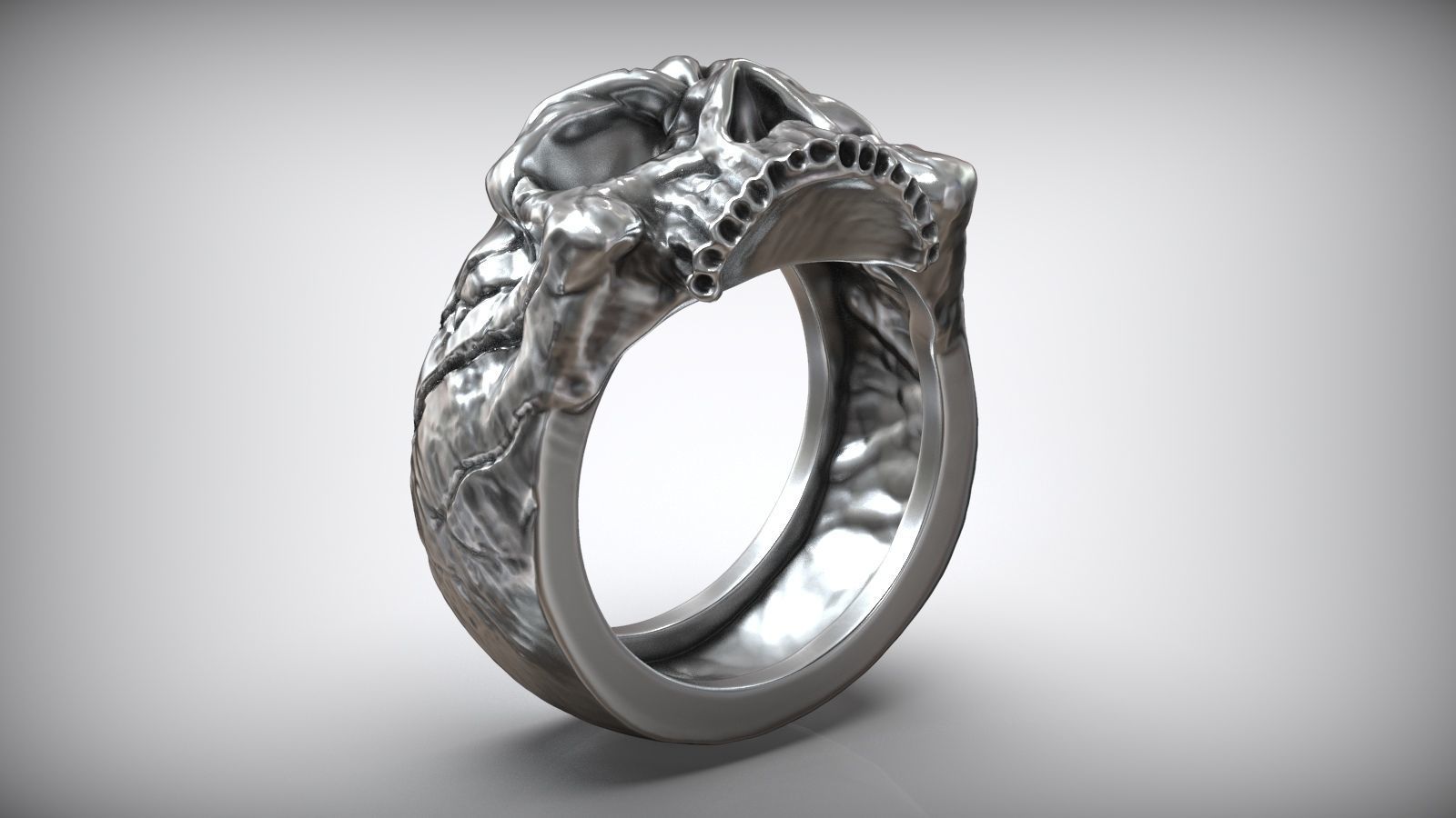 Half Skull Head Bones Ring 3D print model_5