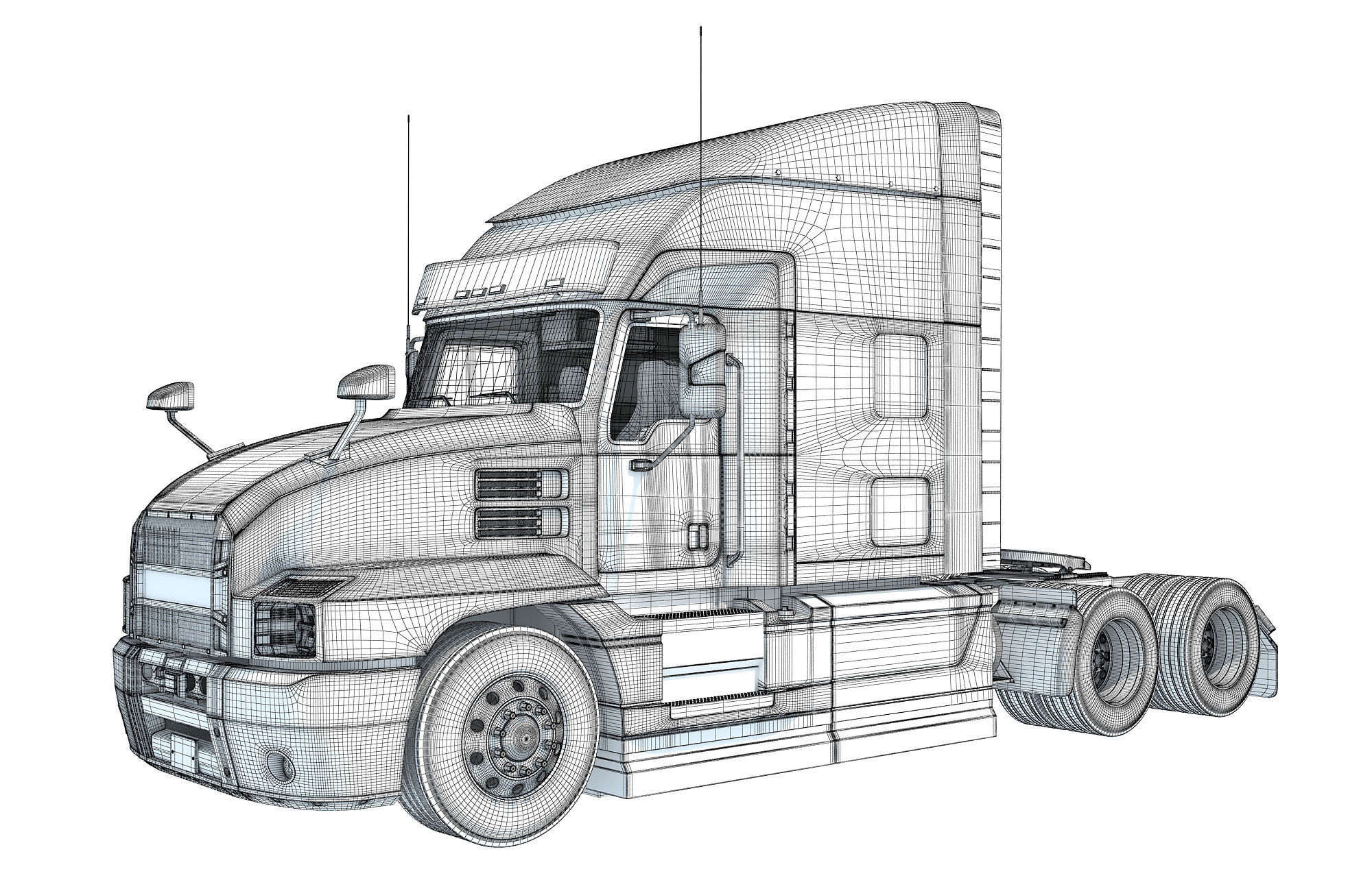 Sleeper Cab Tractor Truck 3D model_16