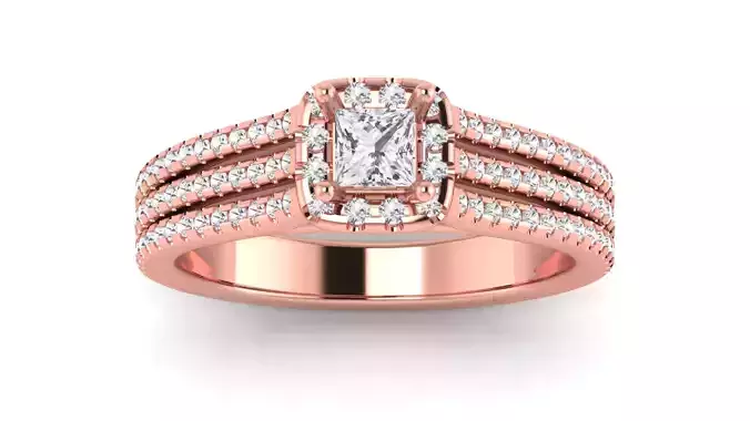 Emerald Ring Solitaire Wedding Engagement Women Three Band Ring 3D print model