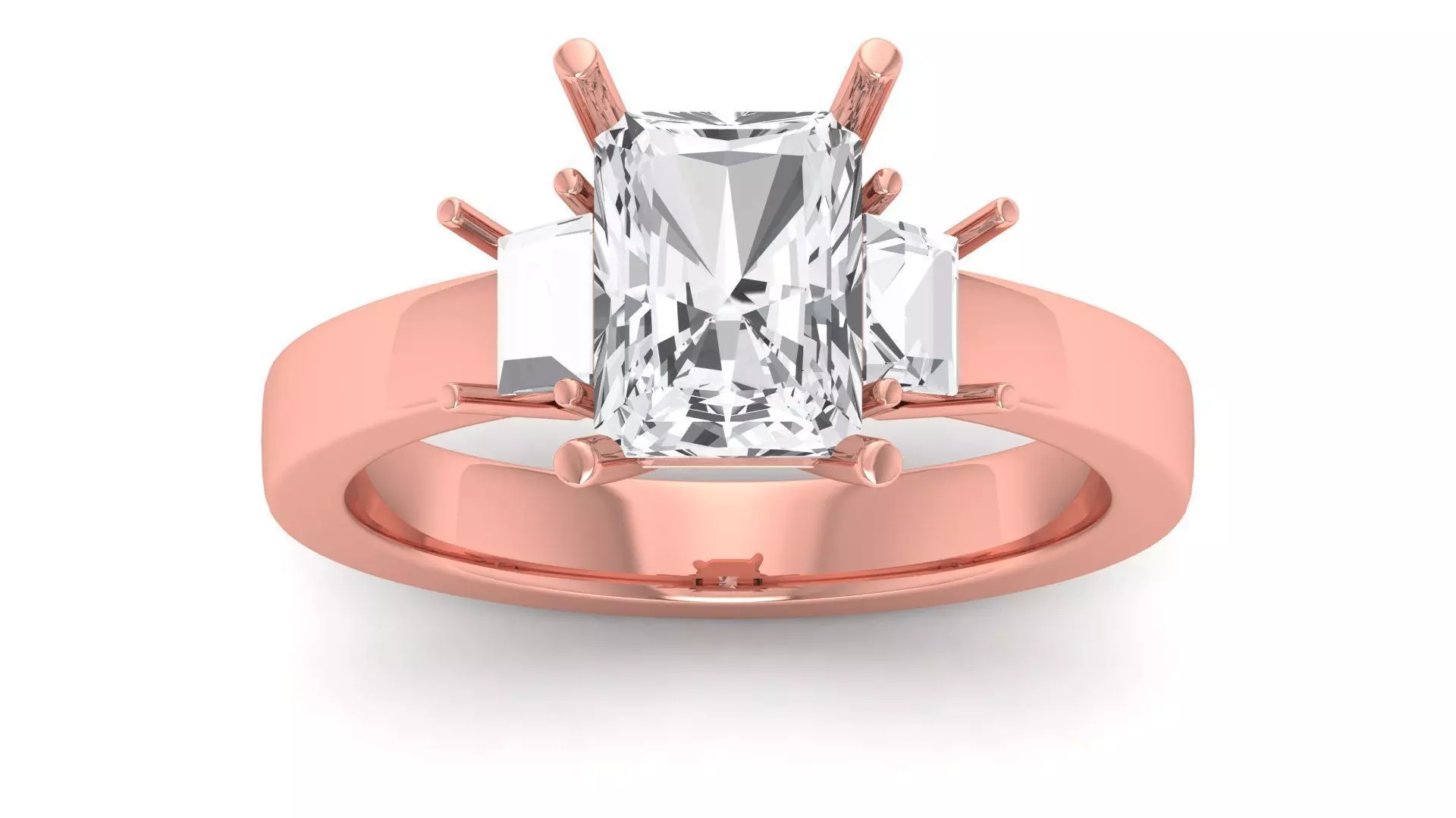 Three Stone Emerald Ring Solitaire Wedding Engagement Women Ring 3D print model_0