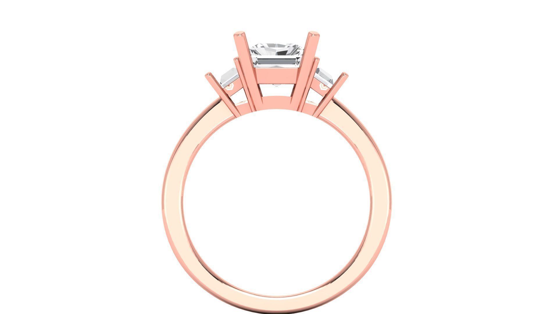 Three Stone Emerald Ring Solitaire Wedding Engagement Women Ring 3D print model_2