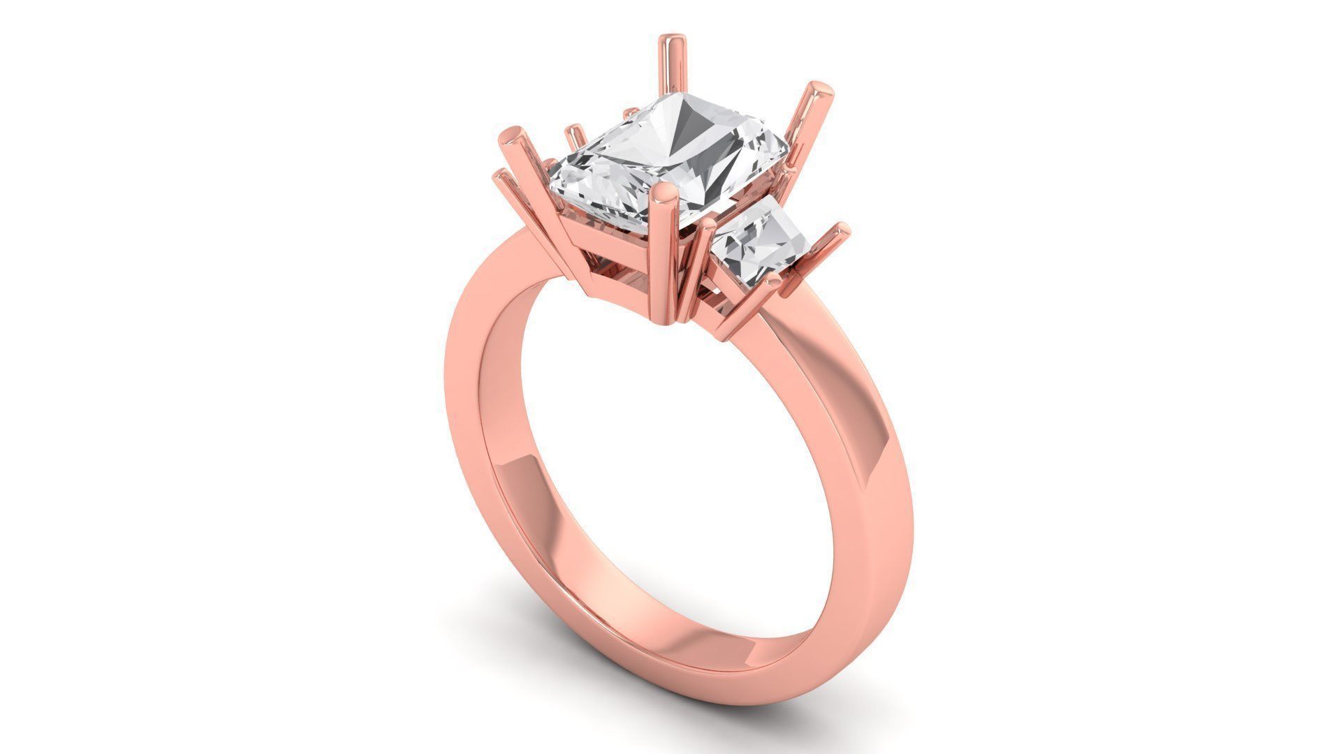 Three Stone Emerald Ring Solitaire Wedding Engagement Women Ring 3D print model_1