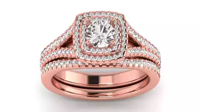 Solitaire Wedding Engagement Women Three Band Ring Set