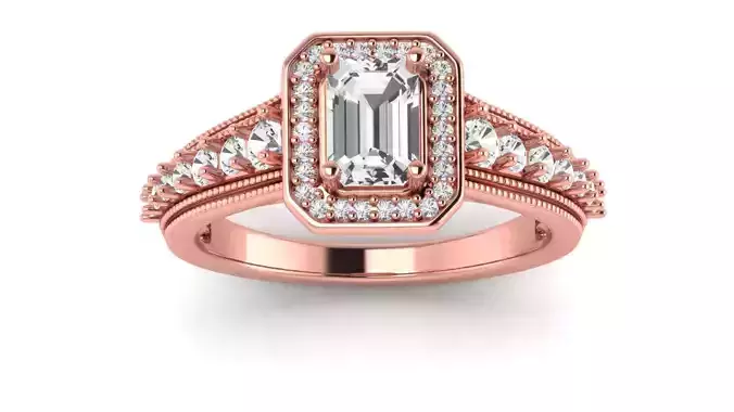 Emerald Halo Ring Solitaire Wedding Engagement Women Ring 3D print model