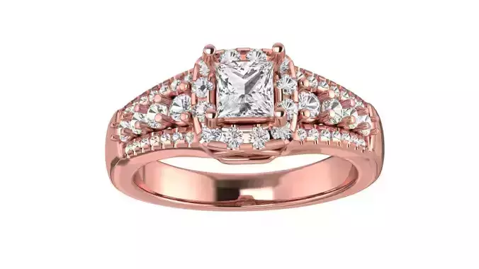 Princess Halo Wedding Engagement Women Three Band Ring 3D print model