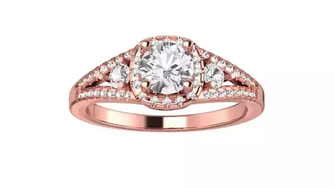Three Stone Halo Ring Wedding Engagement Women Ring