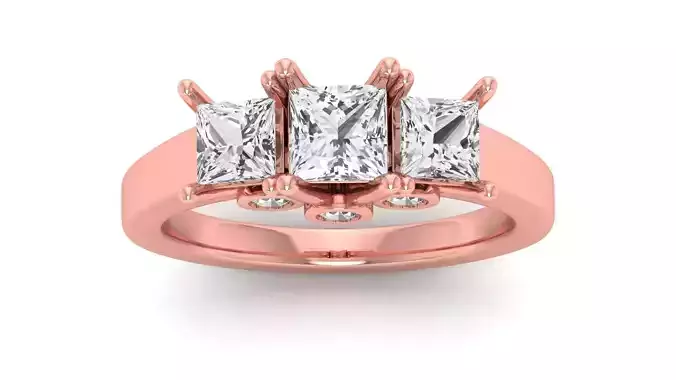 Three Stone Princess Ring Wedding Engagement Women Ring  3D print model
