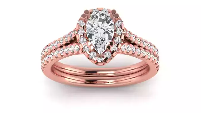 Solitaire Wedding Engagement Women  Pear Halo Double Band Ring