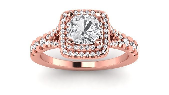 Solitaire Wedding Engagement Women Ring Double Halo Ring 3D print model