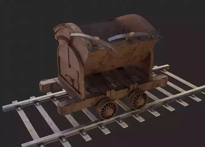 Minecart 3D Model old rusty wagon on railroad tracks