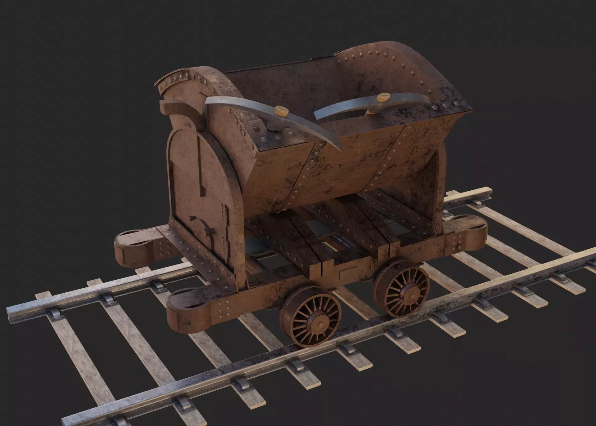 Minecart 3D Model old rusty wagon on railroad tracks 3D model
