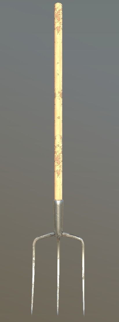 Low Poly Pitchfork 3 spike Farming Tool Editorial License Low-poly 3D model_1
