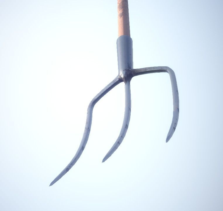 Low Poly Pitchfork 3 spike Farming Tool Editorial License Low-poly 3D model_3