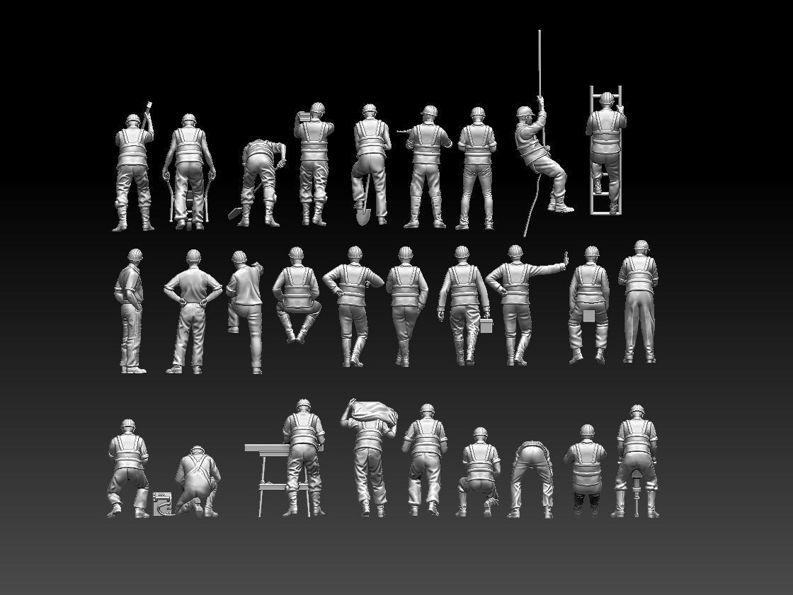 builders construction worker working on table 3D print model_3