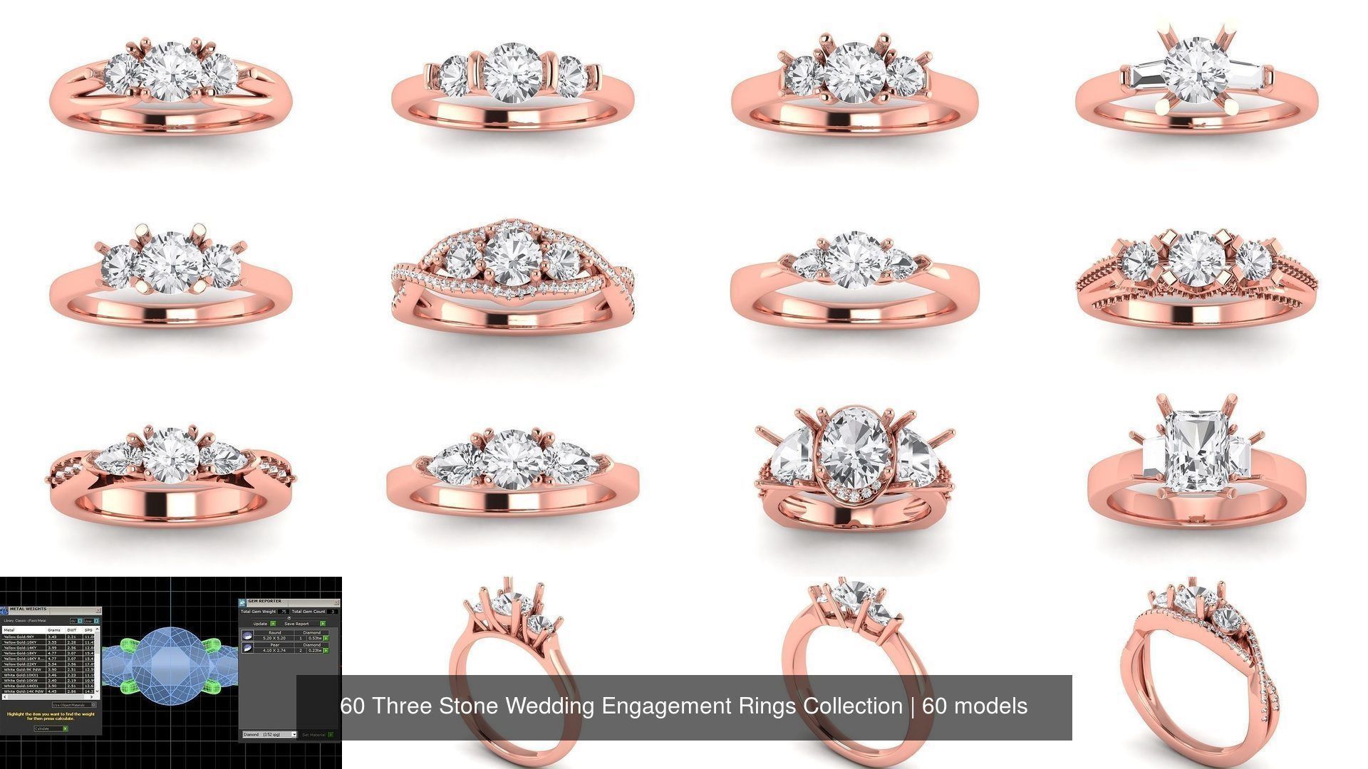 60 Three Stone Wedding Engagement Rings Collection _11