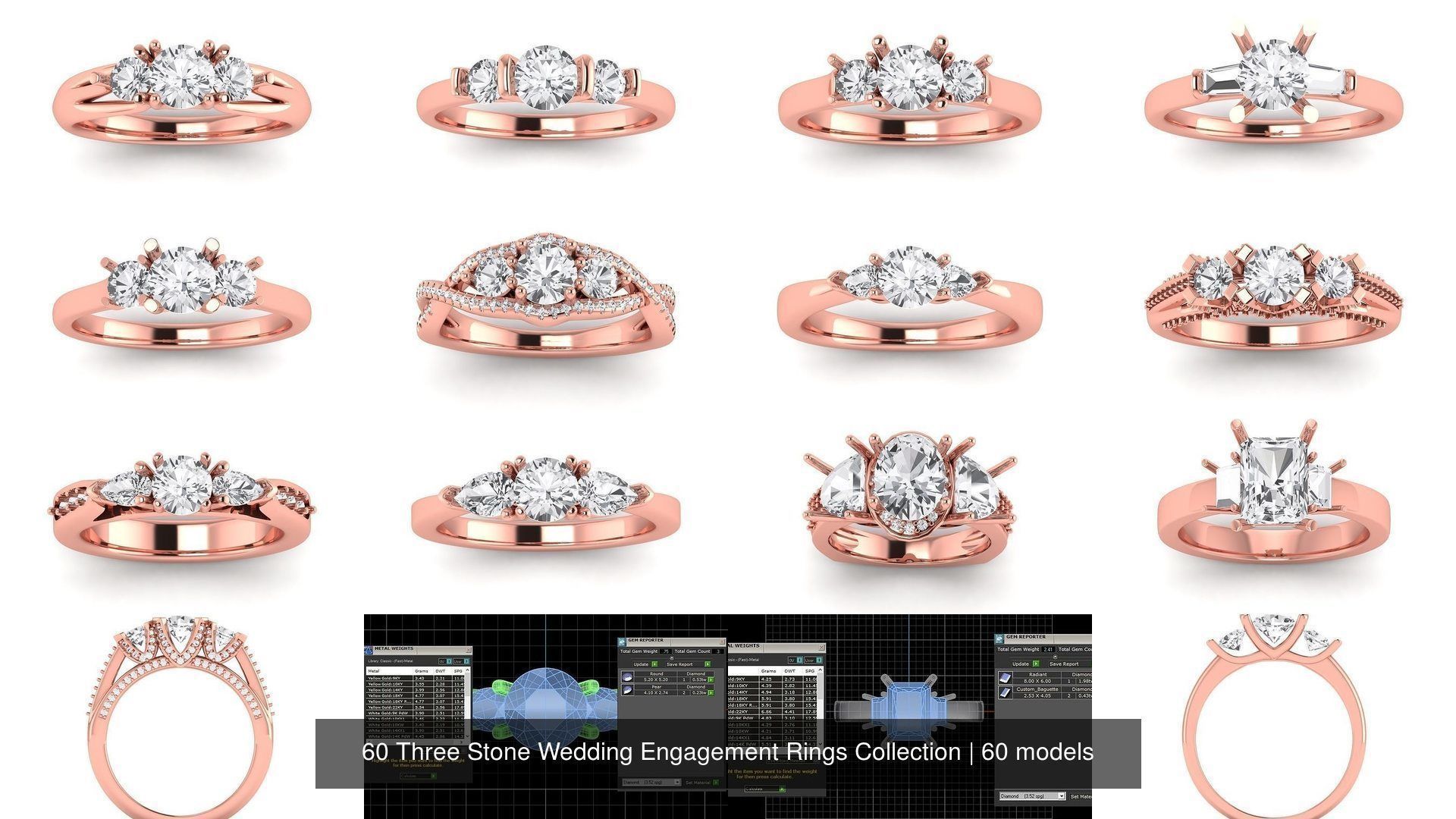 60 Three Stone Wedding Engagement Rings Collection _14