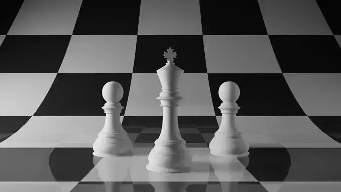 Chess three pieces on checkered board