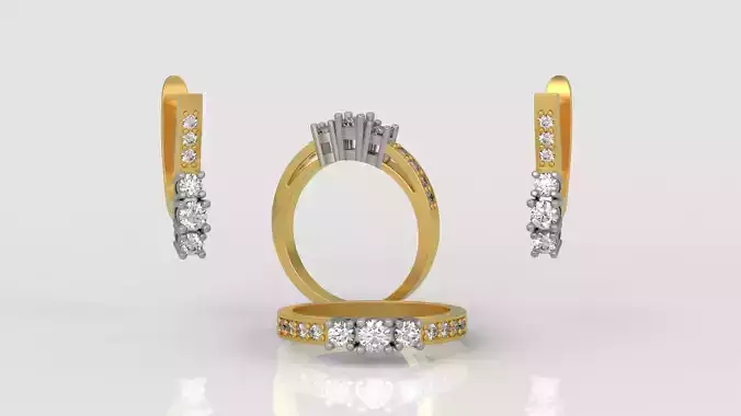 Ring and Earrings Diamond jewelry set 3d print model A 49