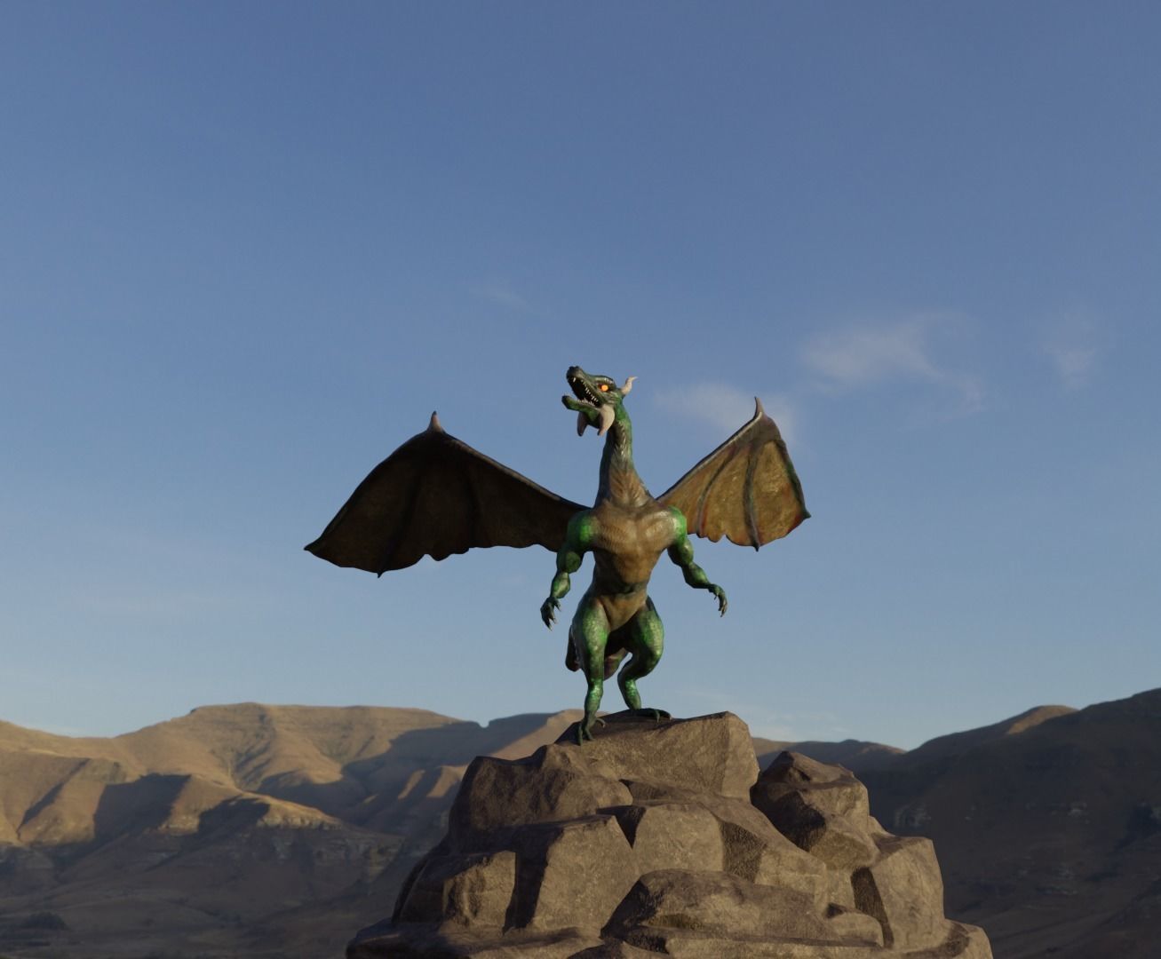 Green Dragon GAME READY Low poly Low-poly 3D model_2