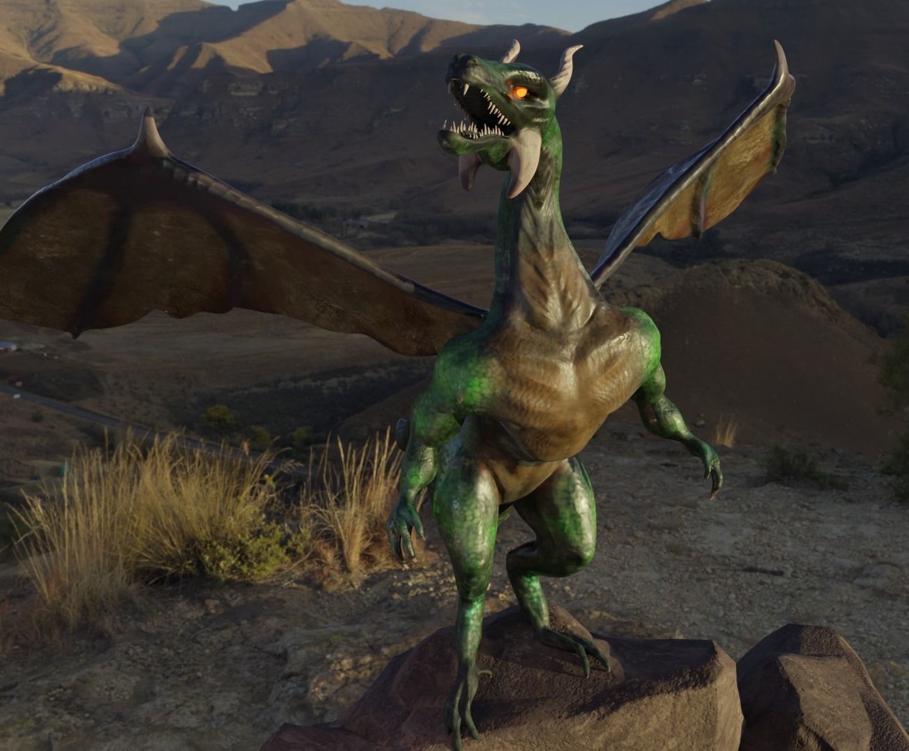 Green Dragon GAME READY Low poly Low-poly 3D model_4