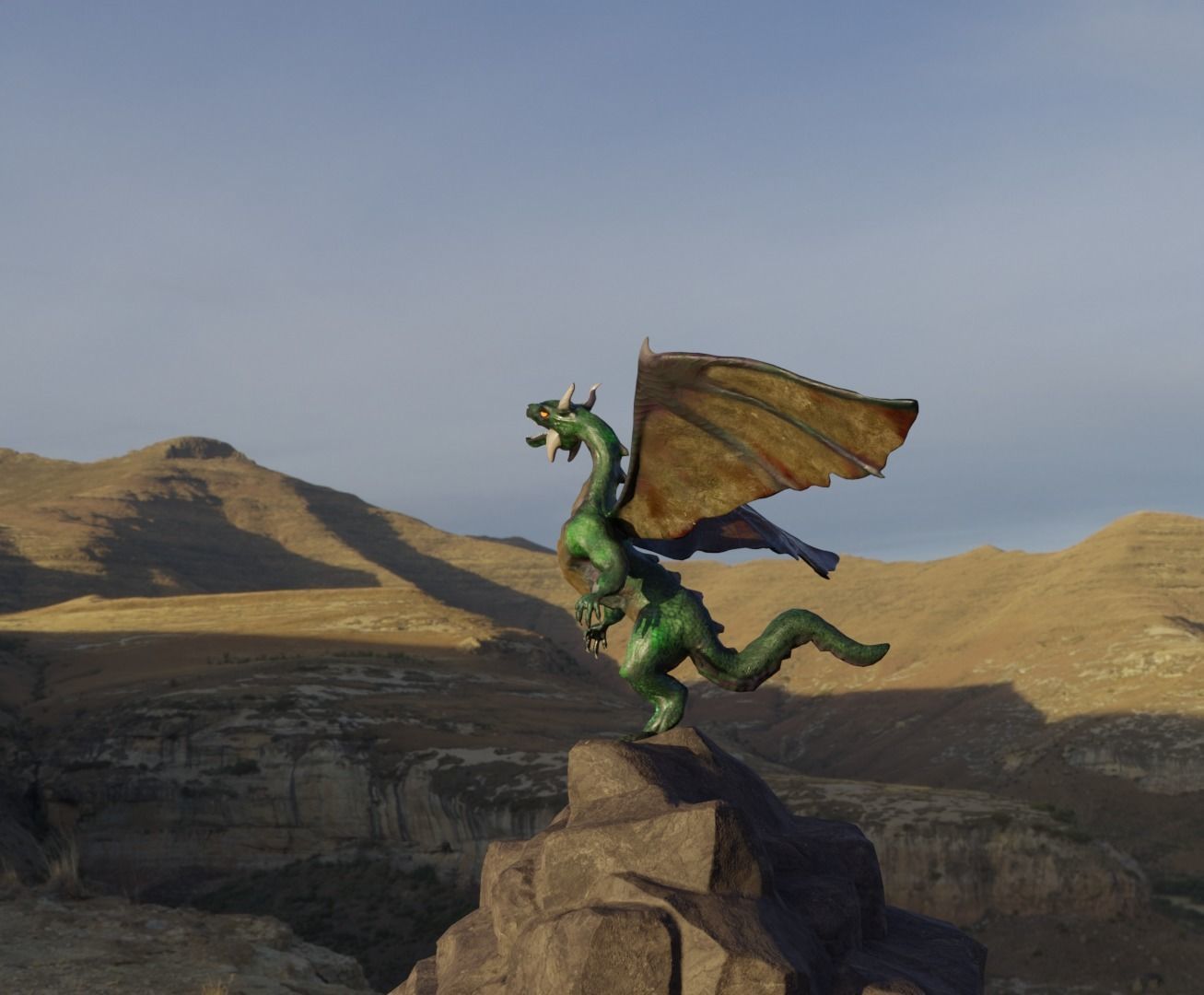 Green Dragon GAME READY Low poly Low-poly 3D model_3