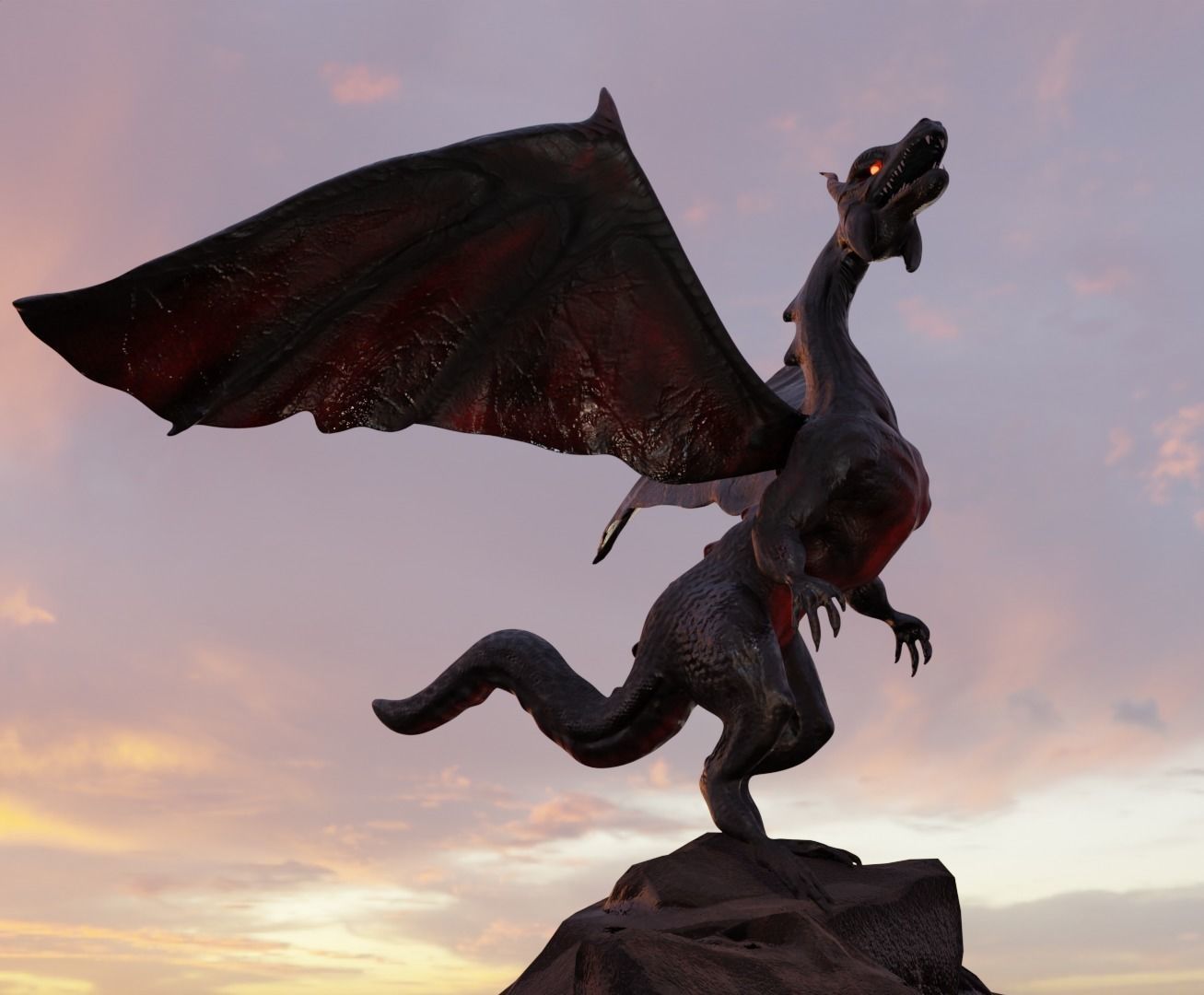 Black Red DRAGON lowpoly GAME READY Low-poly 3D model_5