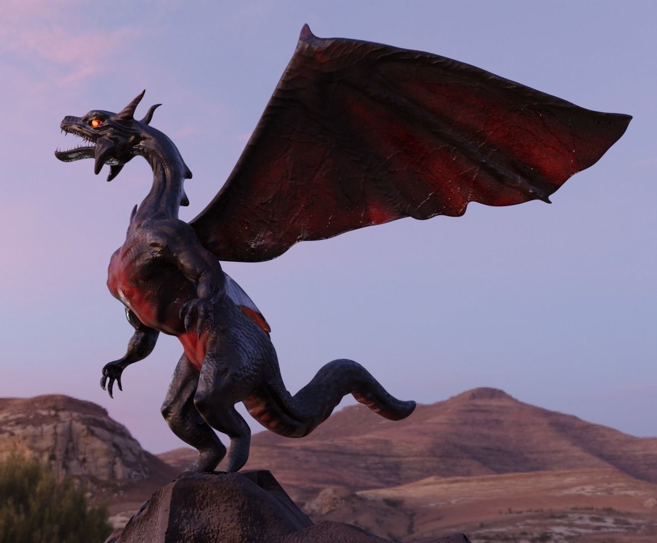 Black Red DRAGON lowpoly GAME READY Low-poly 3D model_2