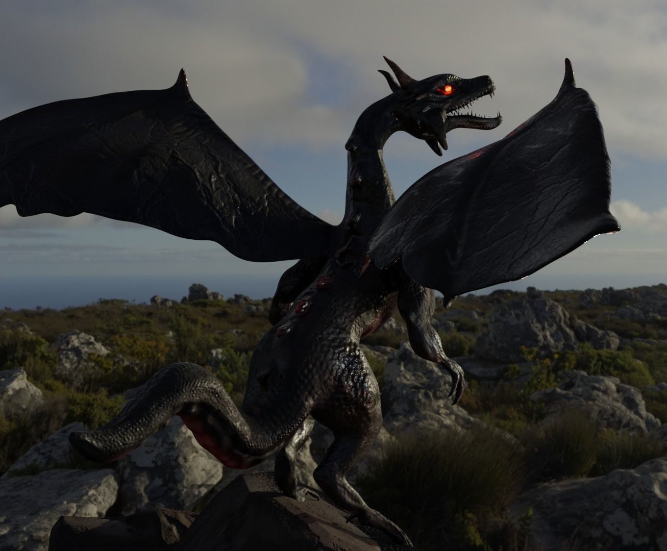 Black Red DRAGON lowpoly GAME READY Low-poly 3D model_1