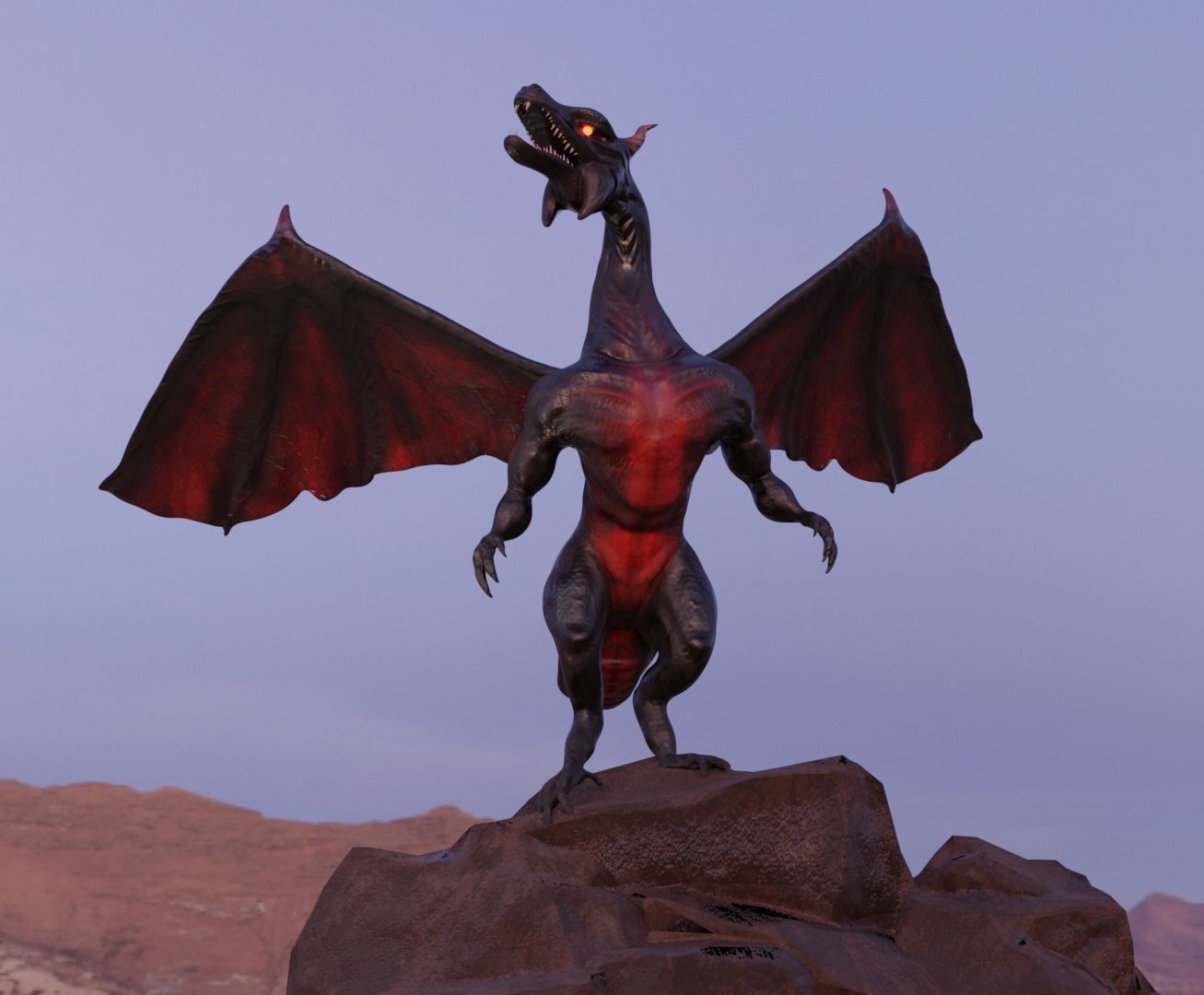 Black Red DRAGON lowpoly GAME READY Low-poly 3D model_3