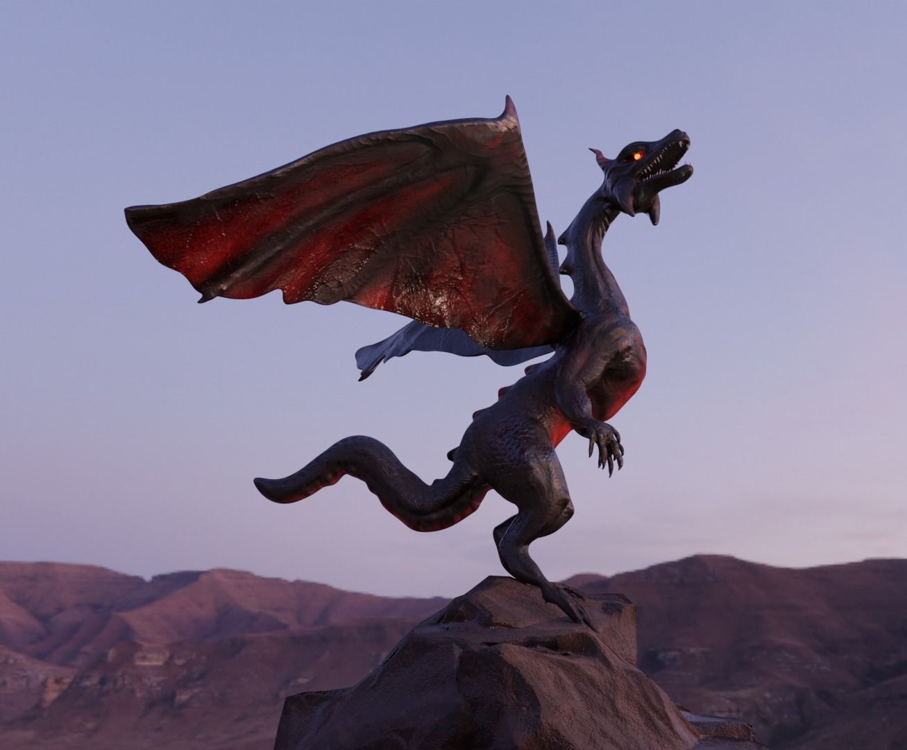 Black Red DRAGON lowpoly GAME READY Low-poly 3D model_4