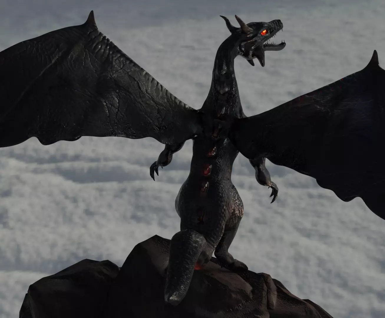 Black Red DRAGON lowpoly GAME READY Low-poly 3D model_0