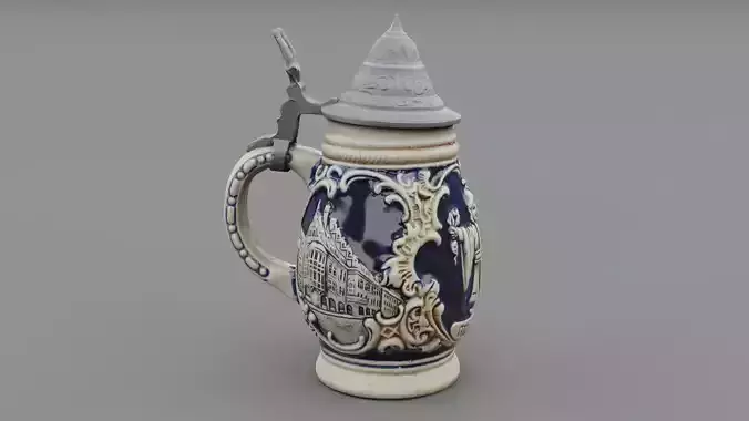 Bavarian ceramic beer mug high-poly 3D model
