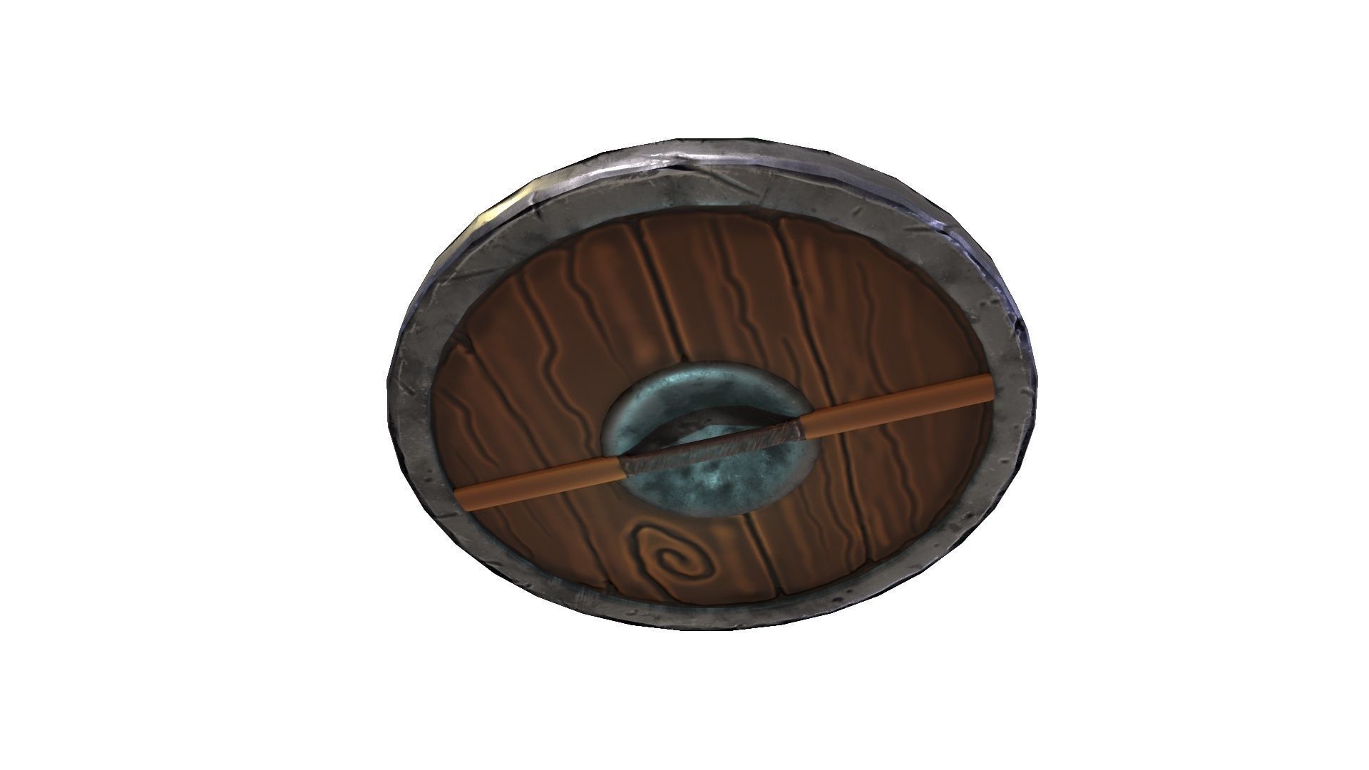 Round wooden shield stylized cartoon PBR game asset  Low-poly 3D model_7