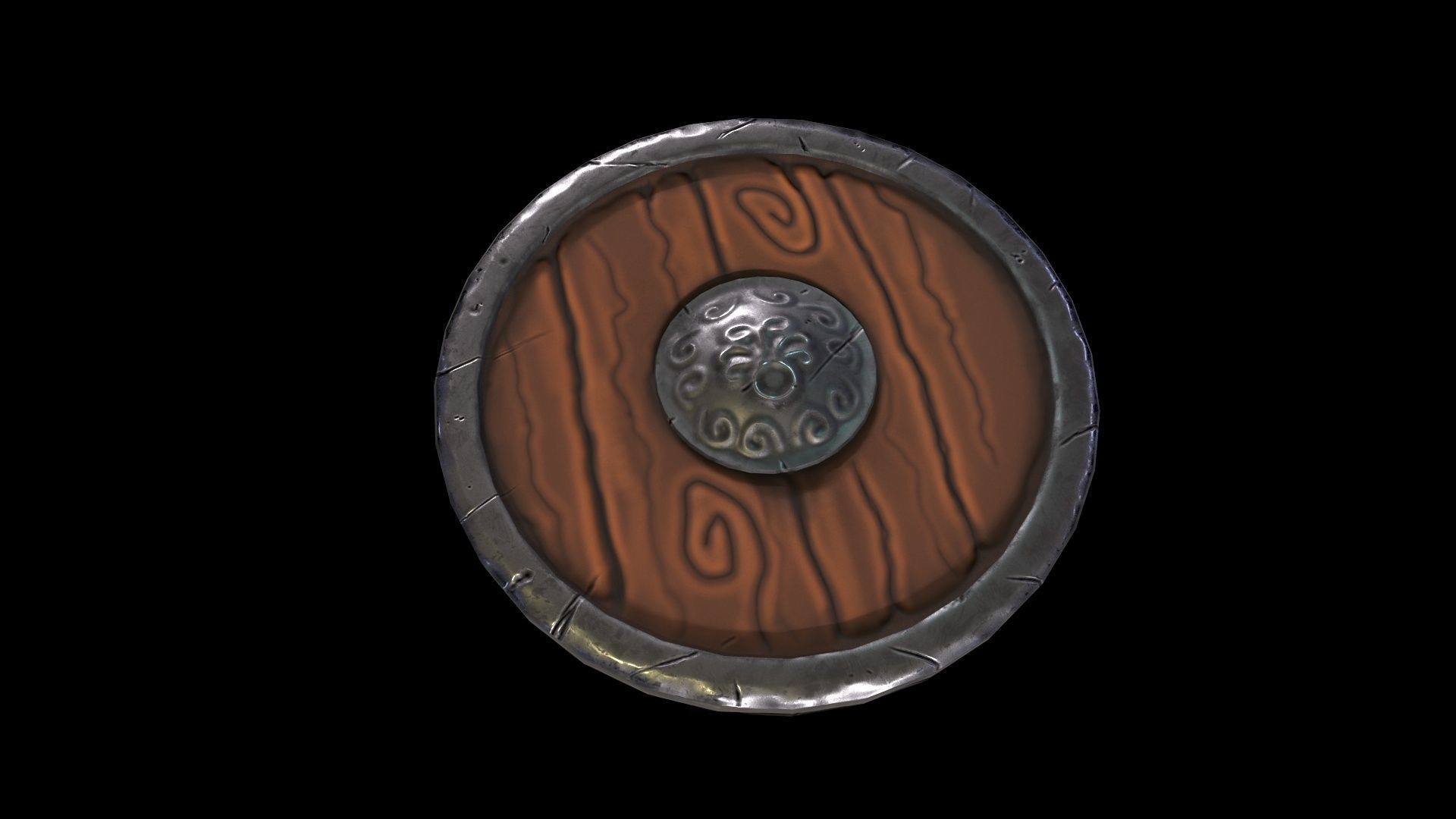 Round wooden shield stylized cartoon PBR game asset  Low-poly 3D model_5