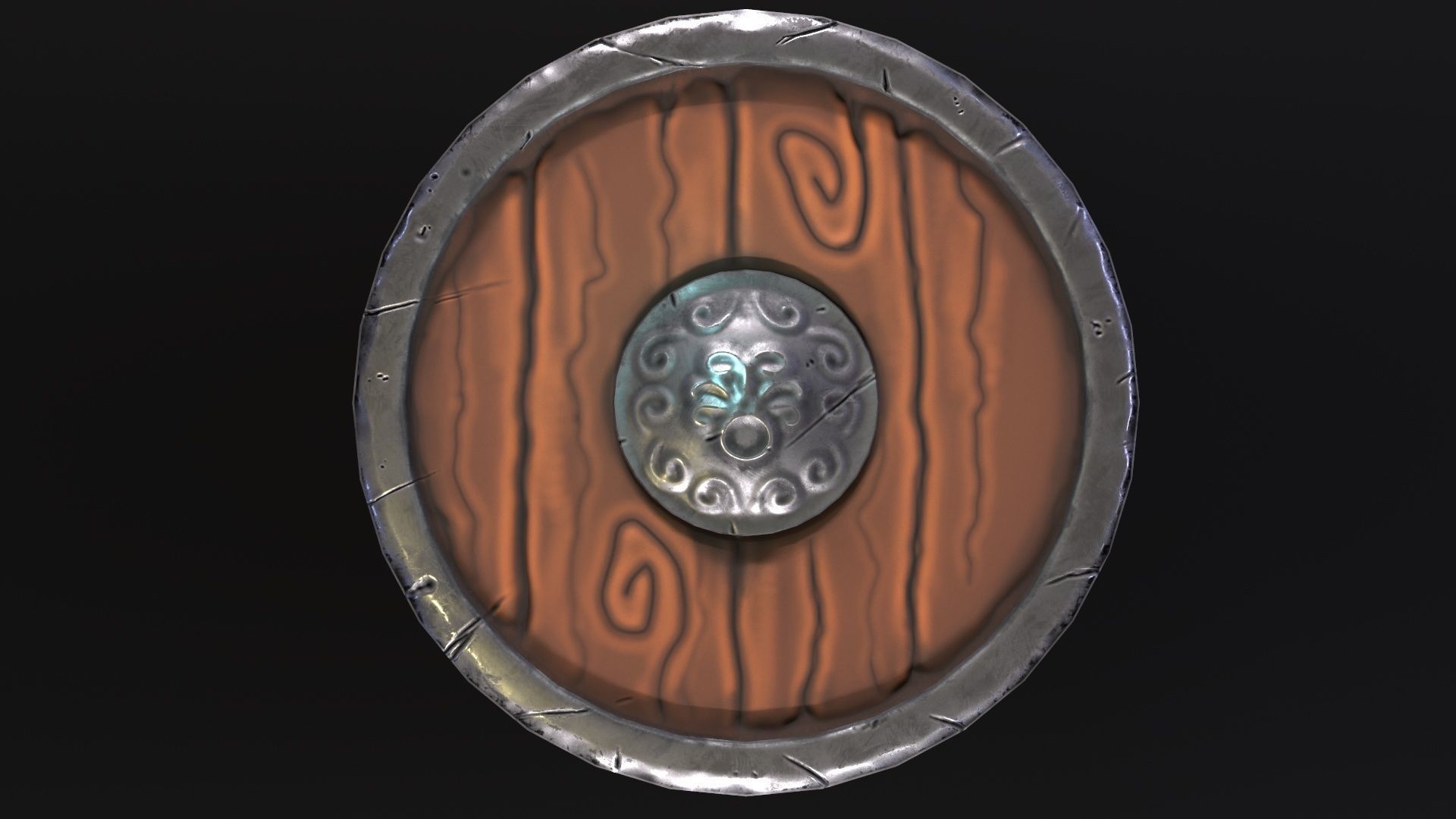 Round wooden shield stylized cartoon PBR game asset  Low-poly 3D model_2