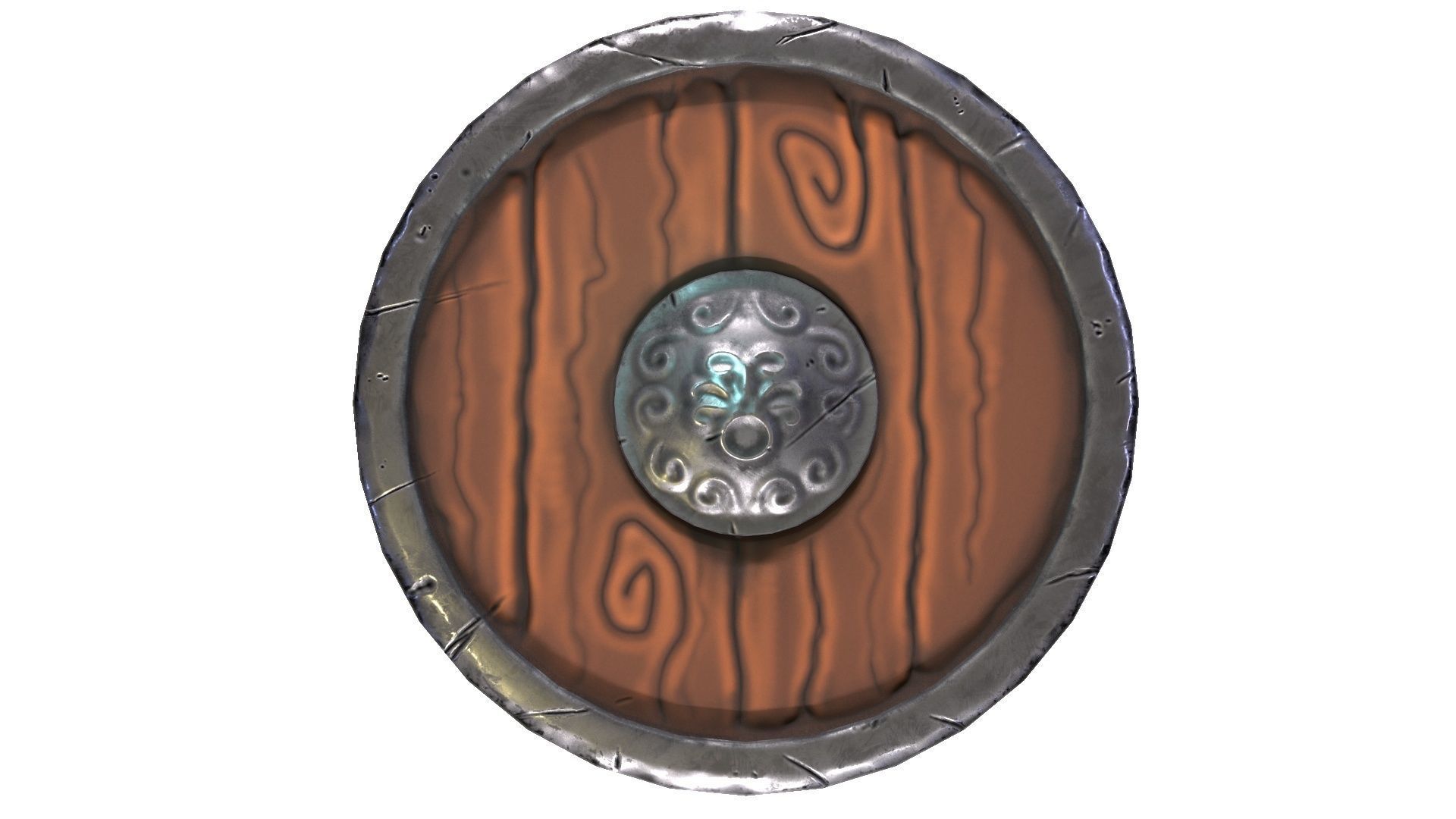 Round wooden shield stylized cartoon PBR game asset  Low-poly 3D model_10