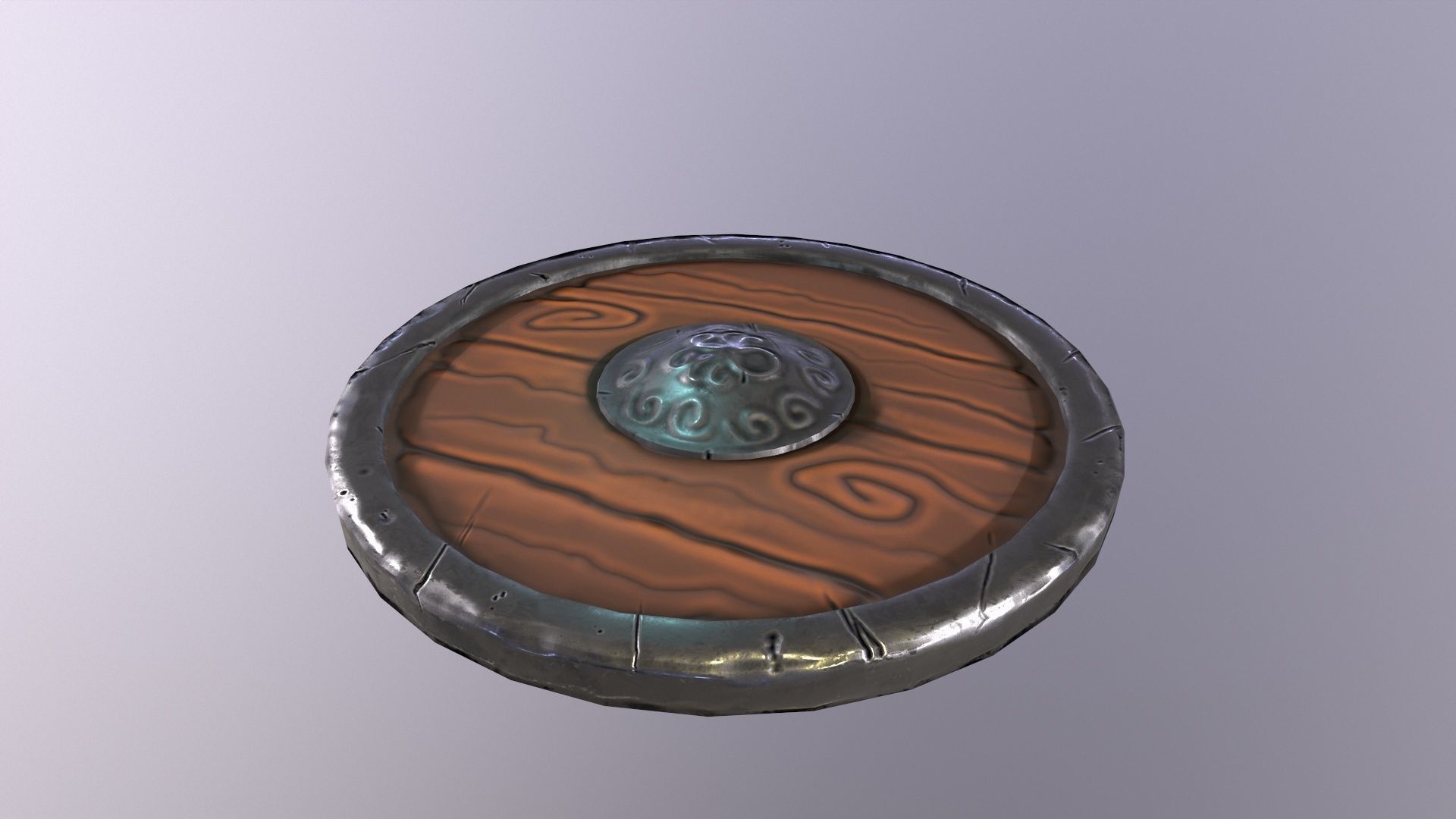 Round wooden shield stylized cartoon PBR game asset  Low-poly 3D model_8