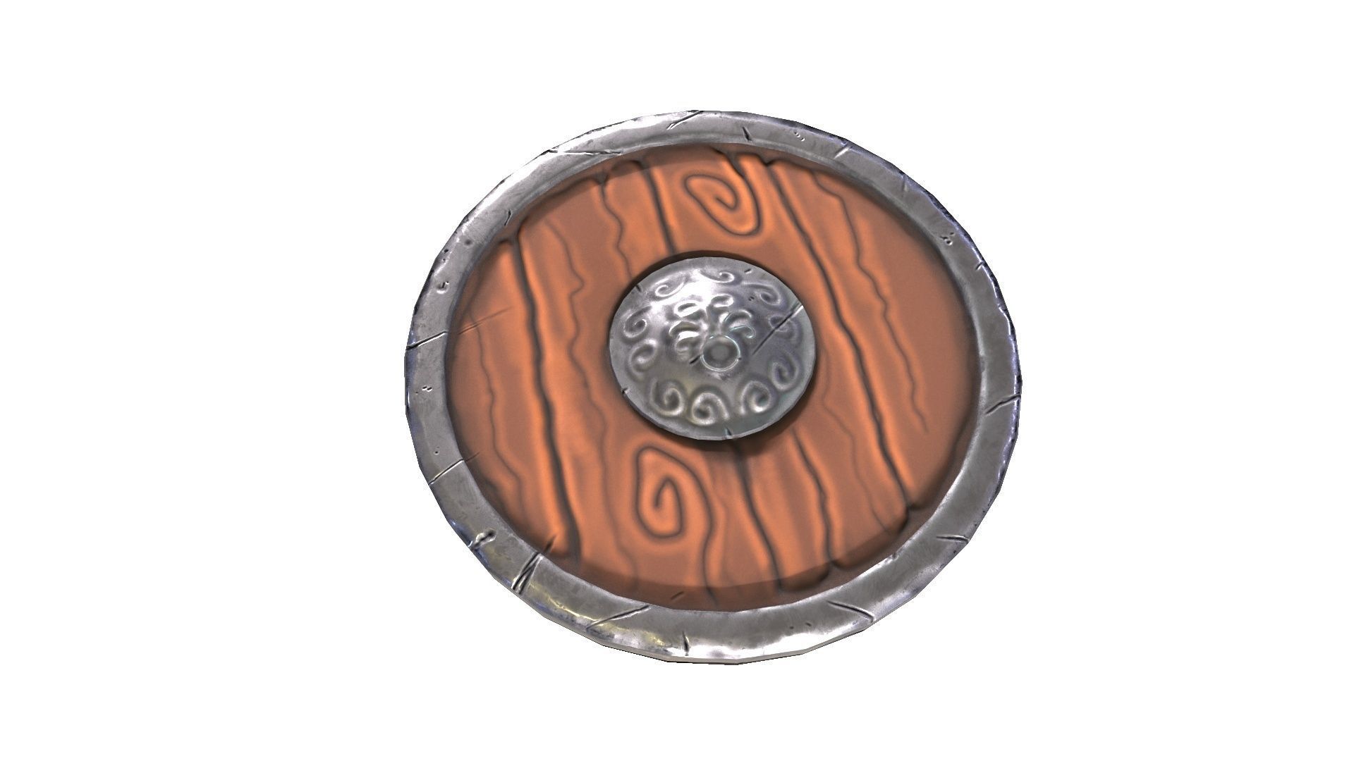 Round wooden shield stylized cartoon PBR game asset  Low-poly 3D model_4