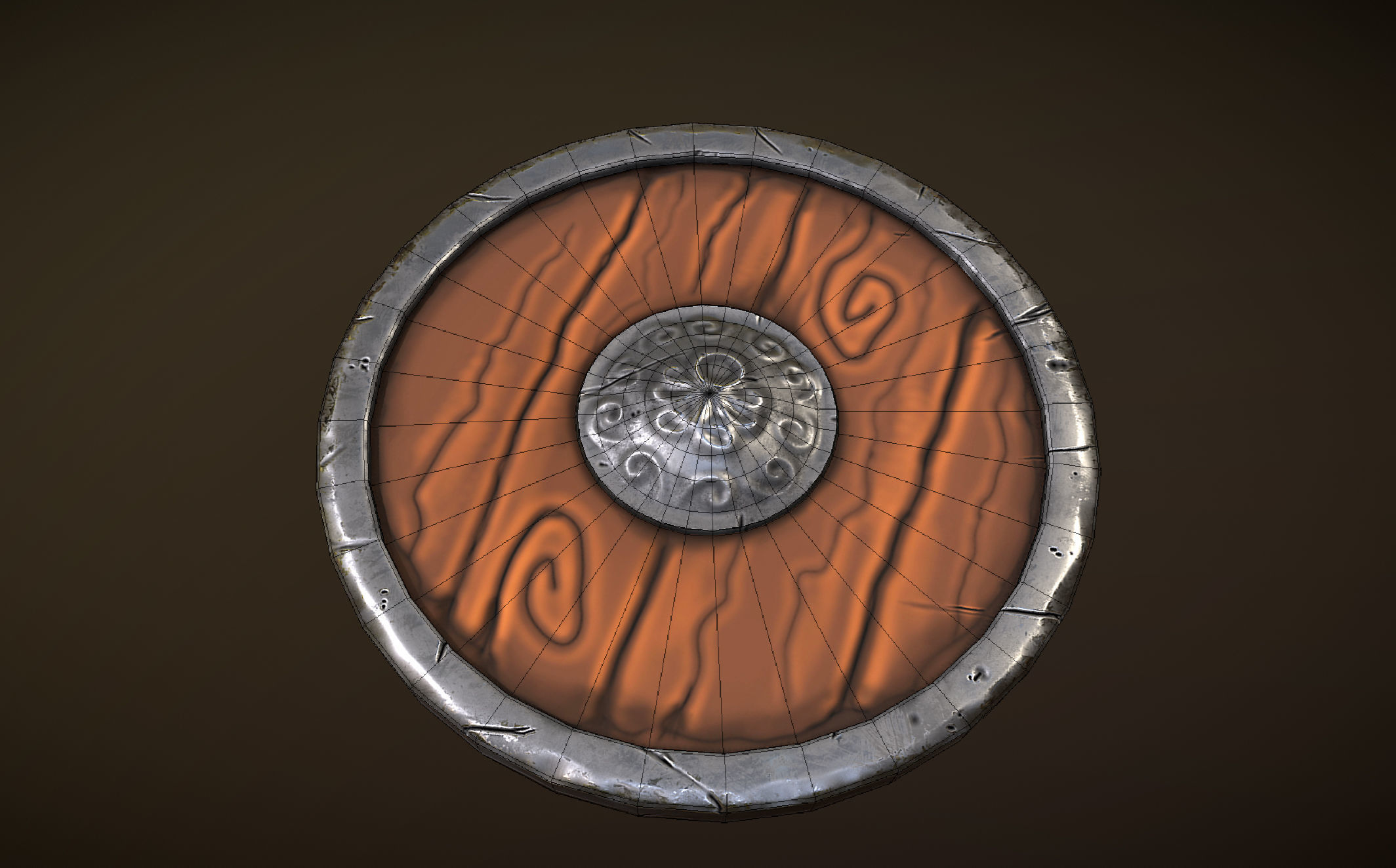 Round wooden shield stylized cartoon PBR game asset  Low-poly 3D model_13